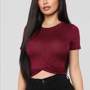 fashion nova burgundy twist front crop top!